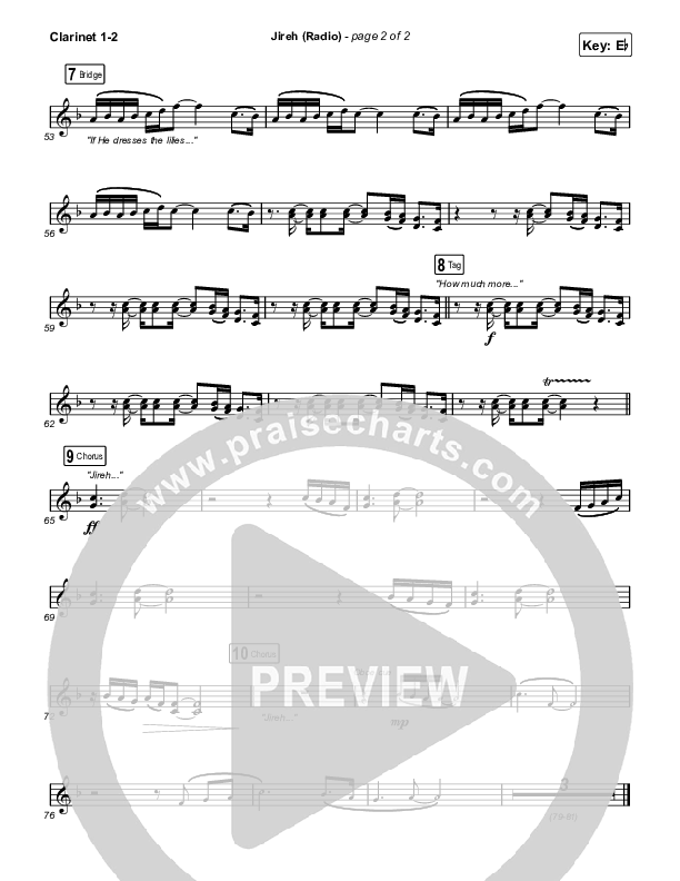 Jireh (Radio) Clarinet 1/2 (Maverick City Music / Chandler Moore / Naomi Raine)