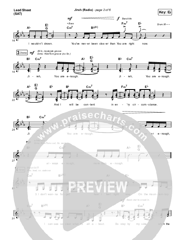 Jireh (Radio) Lead Sheet (SAT) (Maverick City Music / Chandler Moore / Naomi Raine)