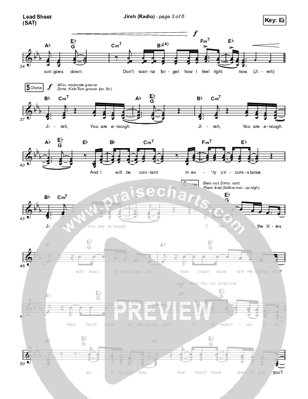 Jireh (Radio) Lead Sheet (SAT) (Maverick City Music / Chandler Moore / Naomi Raine)