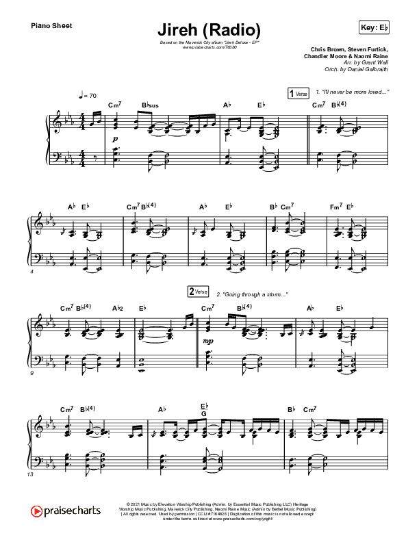 Jireh (Radio) Piano Sheet (Maverick City Music / Chandler Moore / Naomi Raine)