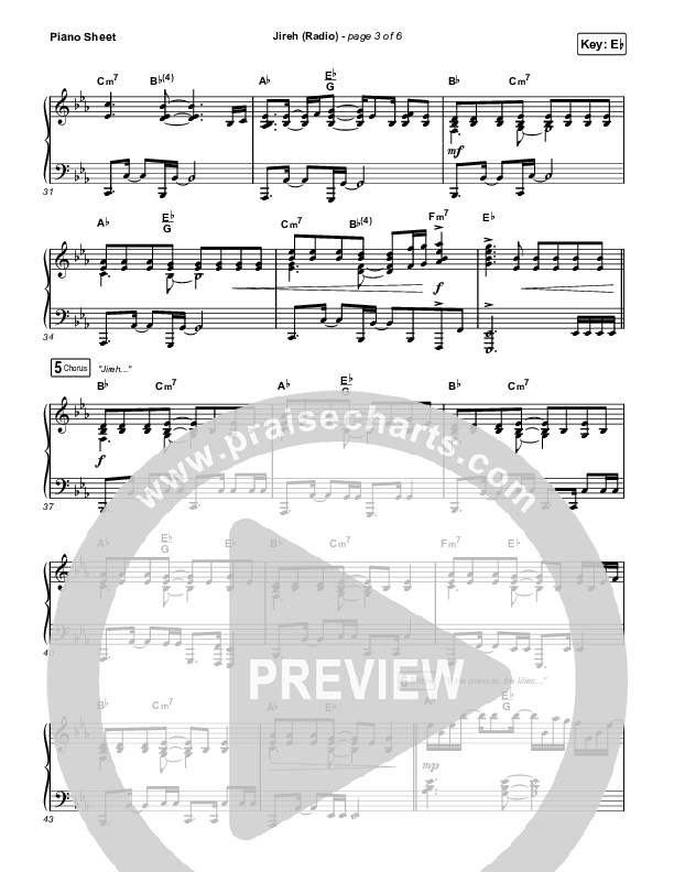 Jireh (Radio) Piano Sheet (Maverick City Music / Chandler Moore / Naomi Raine)