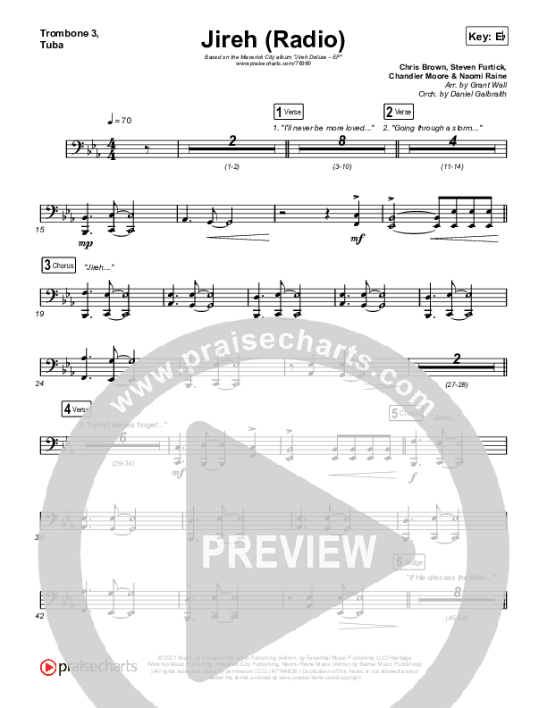Jireh (Radio) Trombone 3/Tuba (Maverick City Music / Chandler Moore / Naomi Raine)