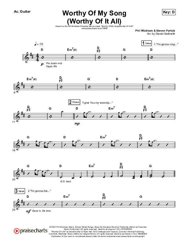 Worthy Of My Song (Worthy Of It All) Acoustic Guitar (Phil Wickham / Chandler Moore)