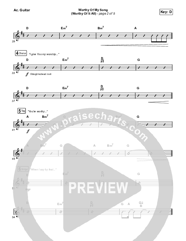 Worthy Of My Song (Worthy Of It All) Acoustic Guitar (Phil Wickham / Chandler Moore)