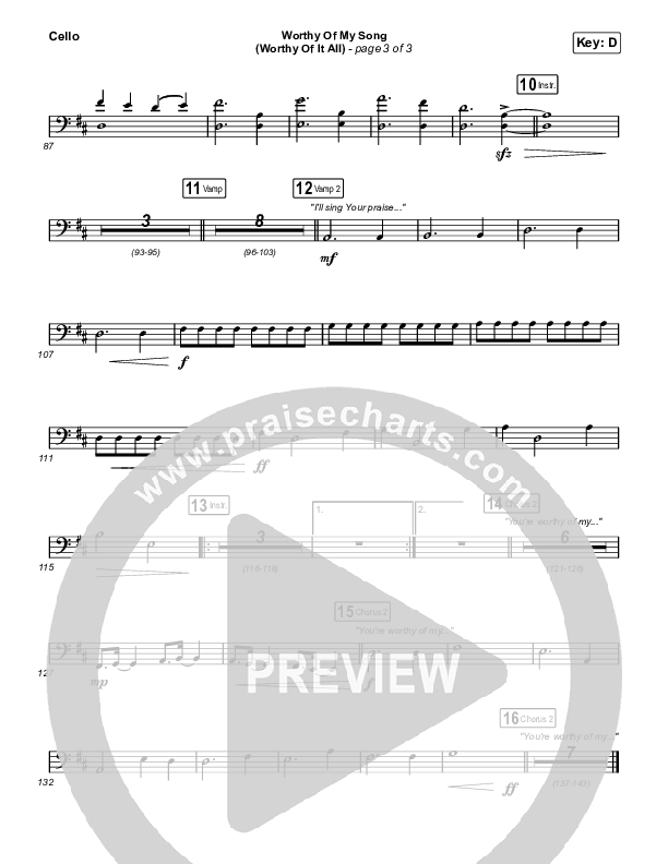 Worthy Of My Song (Worthy Of It All) Cello (Phil Wickham / Chandler Moore)