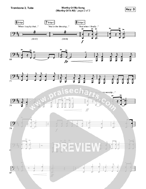 Worthy Of My Song (Worthy Of It All) Trombone 3/Tuba (Phil Wickham / Chandler Moore)
