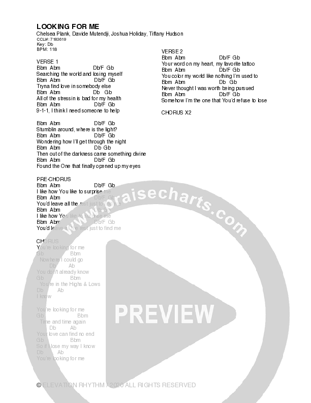 Looking For Me Chord Chart (ELEVATION RHYTHM)