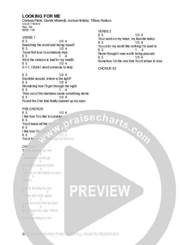 Looking For Me Chord Chart (ELEVATION RHYTHM)