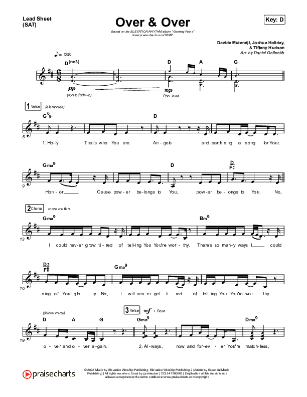 Over & Over Lead Sheet (SAT) (ELEVATION RHYTHM)