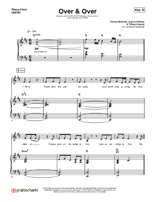 Over & Over Piano/Vocal (SATB) (Elevation Rhythm)