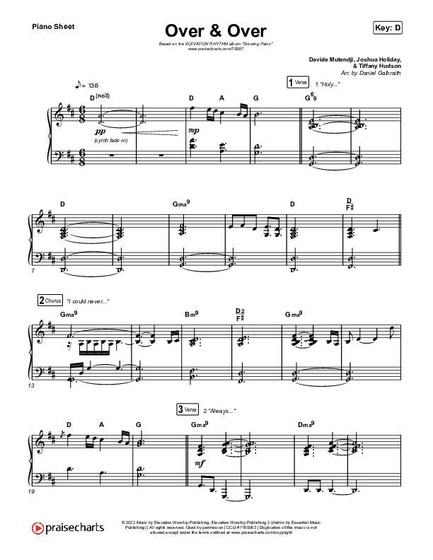 Over & Over Piano Sheet (ELEVATION RHYTHM)
