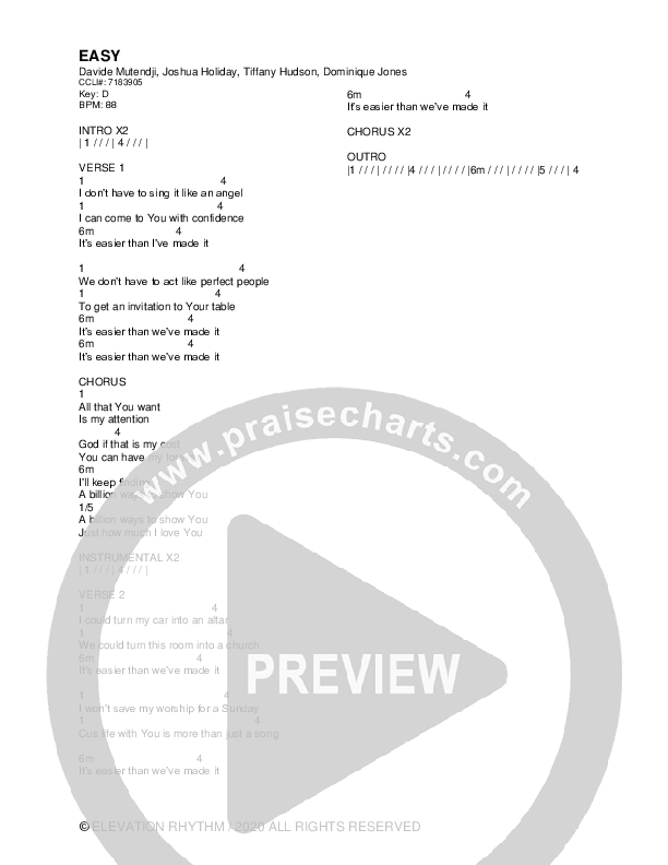 Easy Chord Chart (ELEVATION RHYTHM)