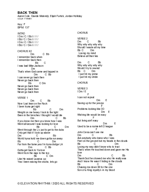 Back Then Chord Chart (ELEVATION RHYTHM)