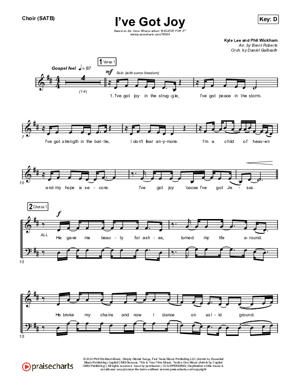 I've Got Joy Choir Sheet (SATB) (CeCe Winans)