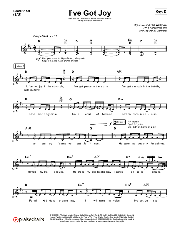 I've Got Joy Lead Sheet (SAT) (CeCe Winans)