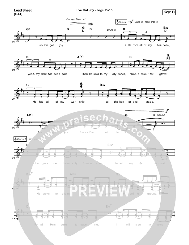 I've Got Joy Lead Sheet (SAT) (CeCe Winans)