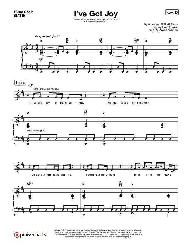 I've Got Joy Piano/Vocal (SATB) (CeCe Winans)