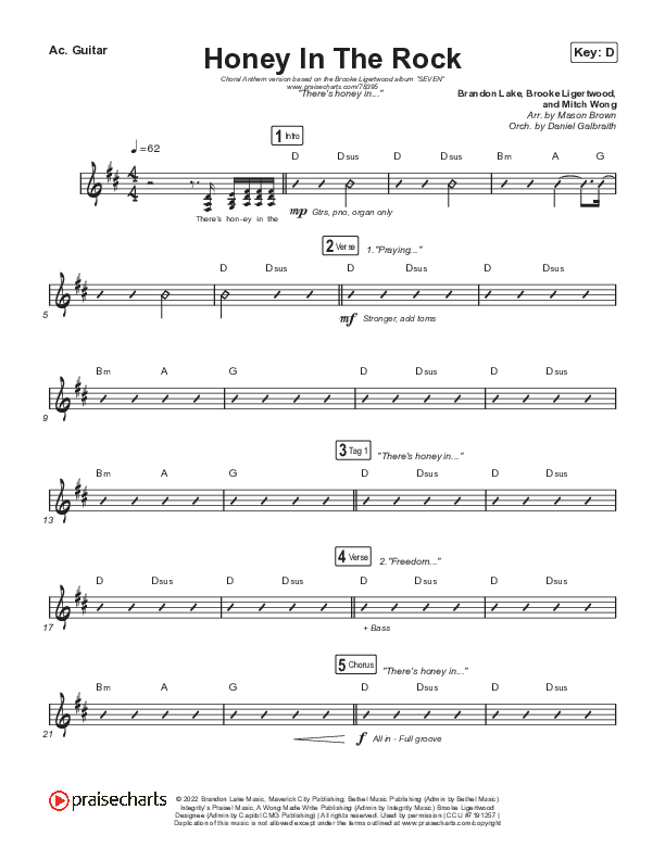 Honey In The Rock (Choral Anthem SATB) Acoustic Guitar (Brooke Ligertwood / Arr. Mason Brown)