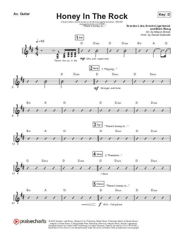 Honey In The Rock (Choral Anthem SATB) Acoustic Guitar (Brooke Ligertwood / Arr. Mason Brown)