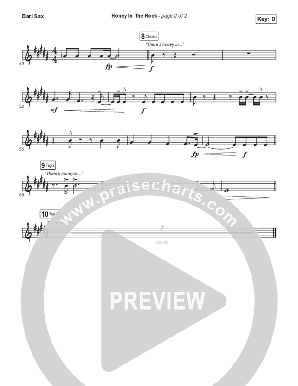 Honey In The Rock (Choral Anthem SATB) Bari Sax (Brooke Ligertwood / Arr. Mason Brown)