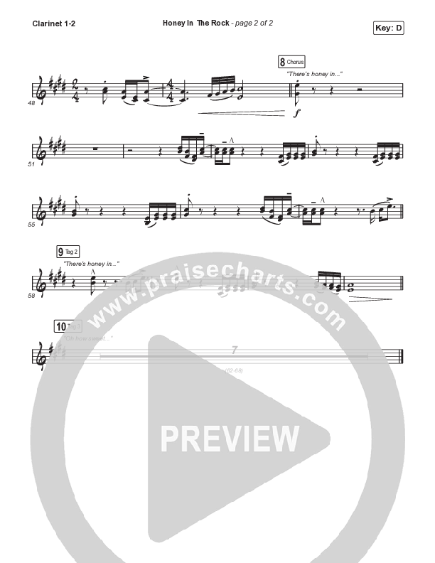 Honey In The Rock (Choral Anthem SATB) Clarinet 1,2 (Brooke Ligertwood / Arr. Mason Brown)