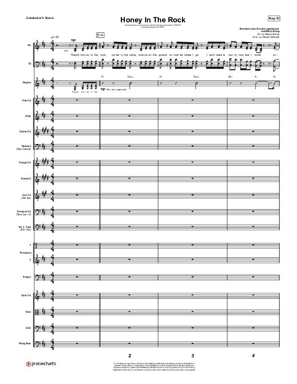 Honey In The Rock (Choral Anthem SATB) Orchestration (Brooke Ligertwood / Arr. Mason Brown)