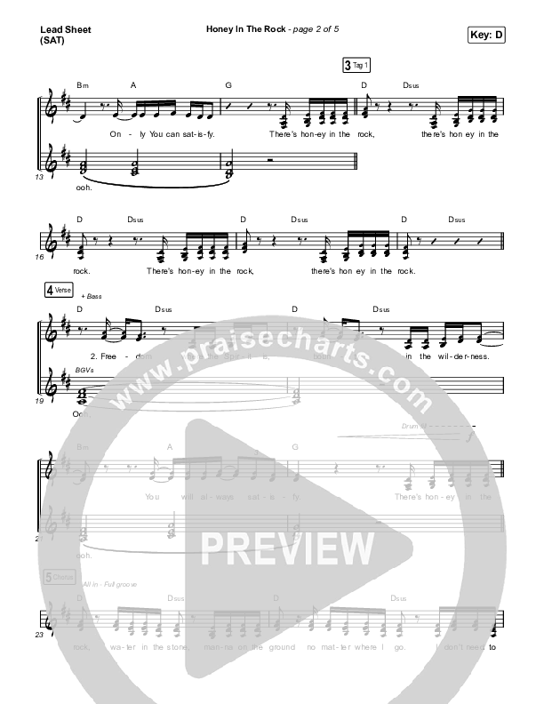 Honey In The Rock (Choral Anthem SATB) Lead Sheet (SAT) (Brooke Ligertwood / Arr. Mason Brown)