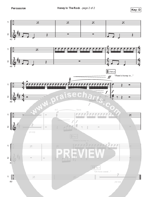 Honey In The Rock (Choral Anthem SATB) Percussion (Brooke Ligertwood / Arr. Mason Brown)