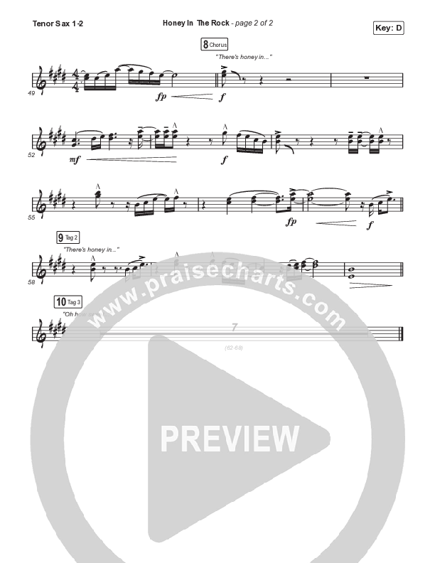 Honey In The Rock (Choral Anthem SATB) Tenor Sax 1,2 (Brooke Ligertwood / Arr. Mason Brown)