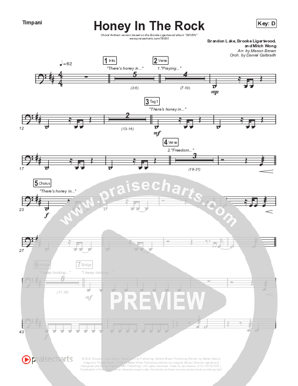 Honey In The Rock (Choral Anthem SATB) Timpani (Brooke Ligertwood / Arr. Mason Brown)