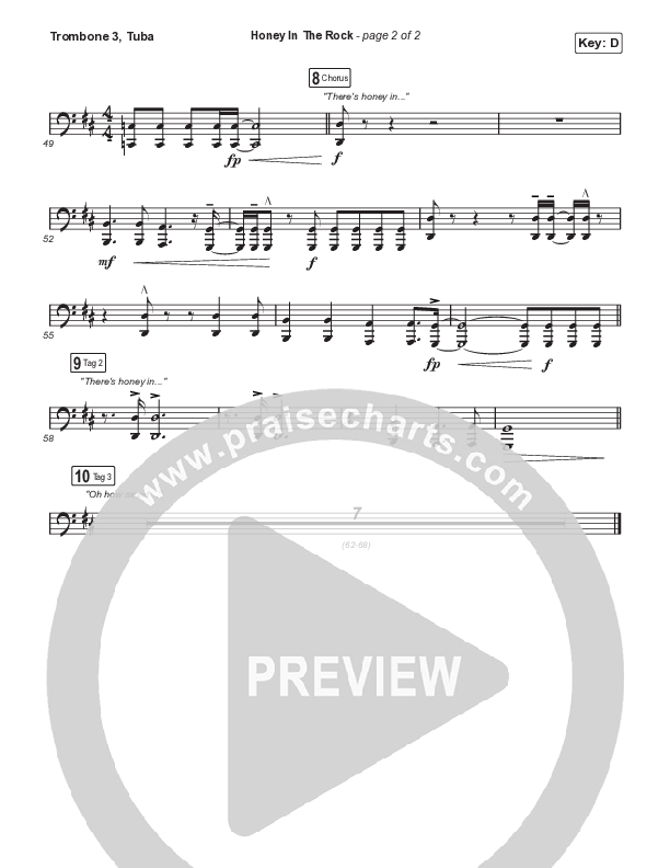 Honey In The Rock (Choral Anthem SATB) Trombone 3/Tuba (Brooke Ligertwood / Arr. Mason Brown)