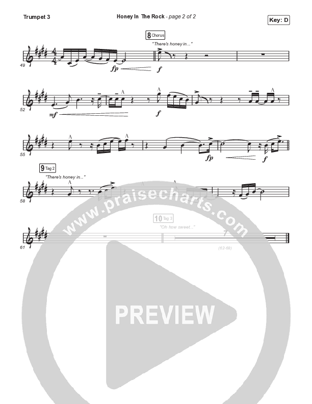 Honey In The Rock (Choral Anthem SATB) Trumpet 3 (Brooke Ligertwood / Arr. Mason Brown)