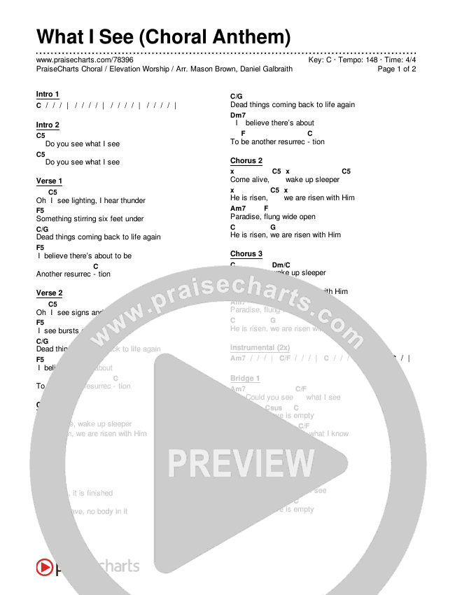 What I See (Choral Anthem SATB) Chords & Lyrics (Elevation Worship / Arr. Mason Brown)
