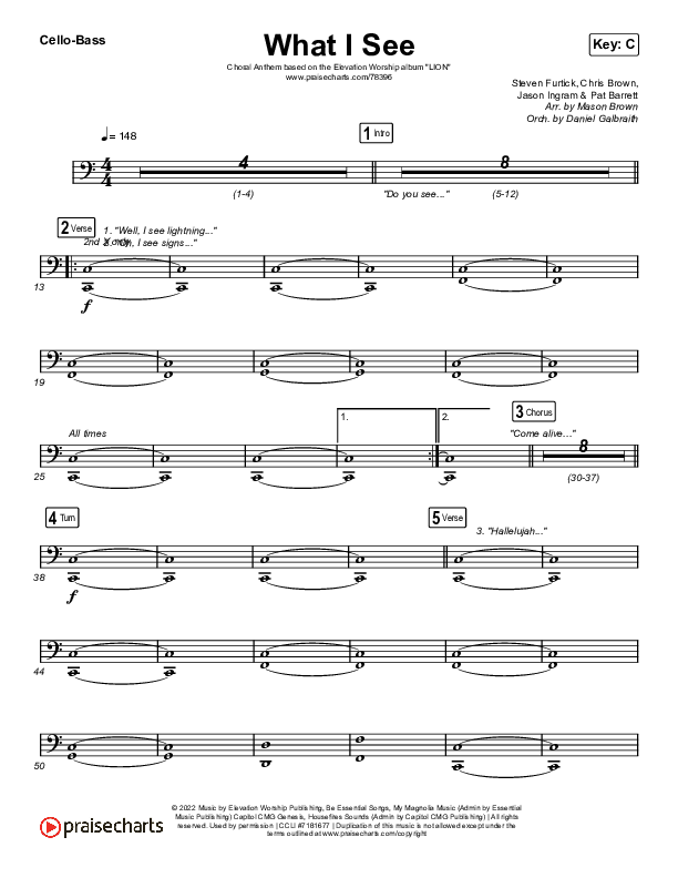 What I See (Choral Anthem SATB) Cello/Bass (Elevation Worship / Arr. Mason Brown)