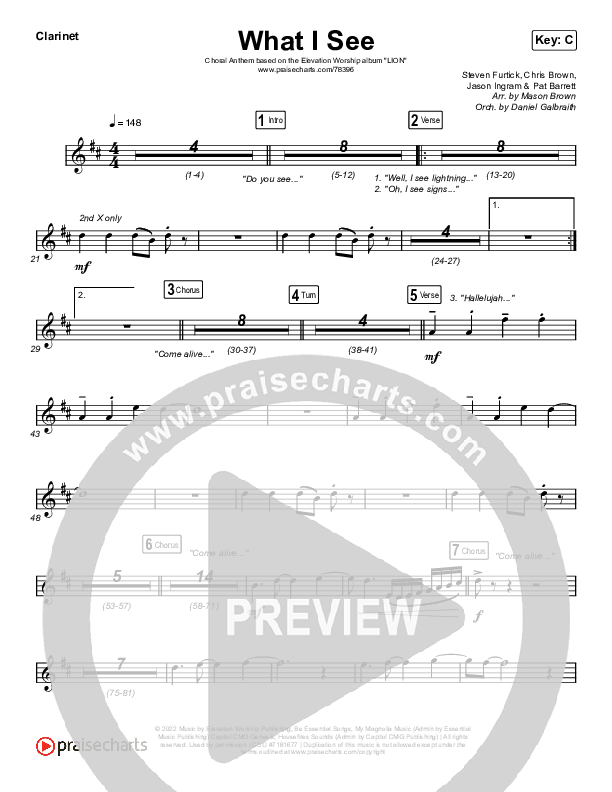 What I See (Choral Anthem SATB) Clarinet 1,2 (Elevation Worship / Arr. Mason Brown)