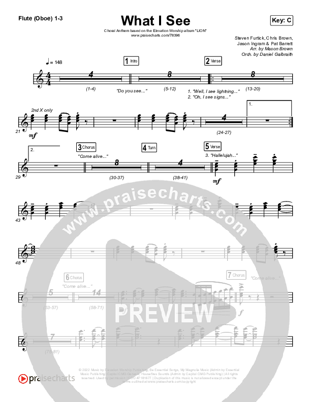 What I See (Choral Anthem SATB) Flute/Oboe 1/2/3 (Elevation Worship / Arr. Mason Brown)