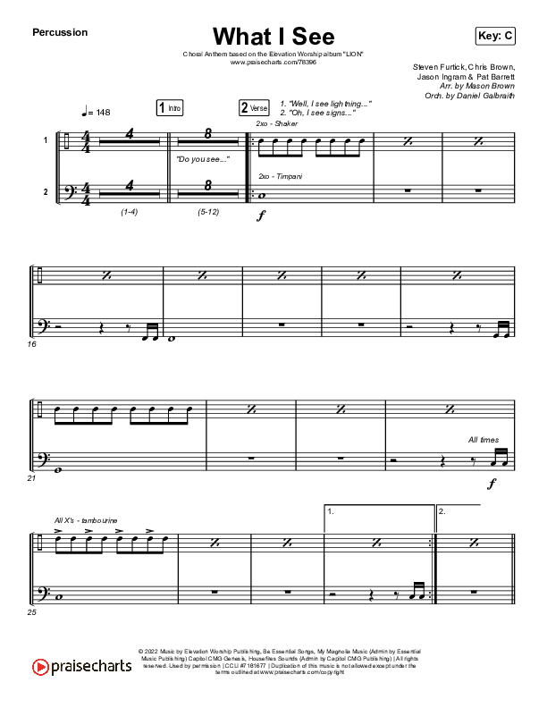 What I See (Choral Anthem SATB) Percussion (Elevation Worship / Arr. Mason Brown)