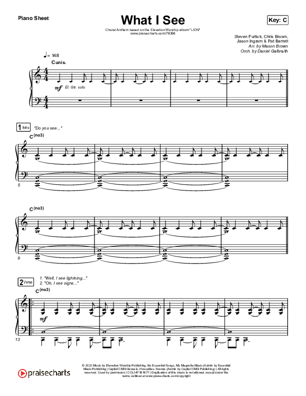 What I See (Choral Anthem SATB) Piano Sheet (Elevation Worship / Arr. Mason Brown)