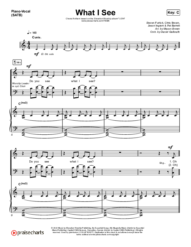 What I See (Choral Anthem SATB) Piano/Vocal (SATB) (Elevation Worship / Arr. Mason Brown)