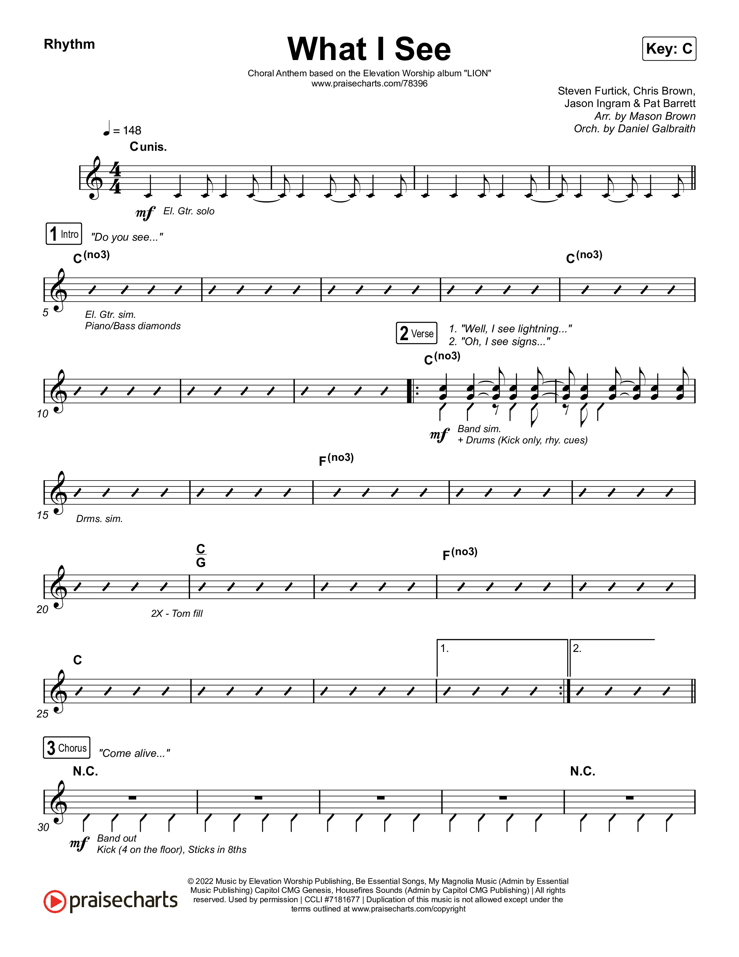 What I See (Choral Anthem SATB) Rhythm Chart (Elevation Worship / Arr. Mason Brown)