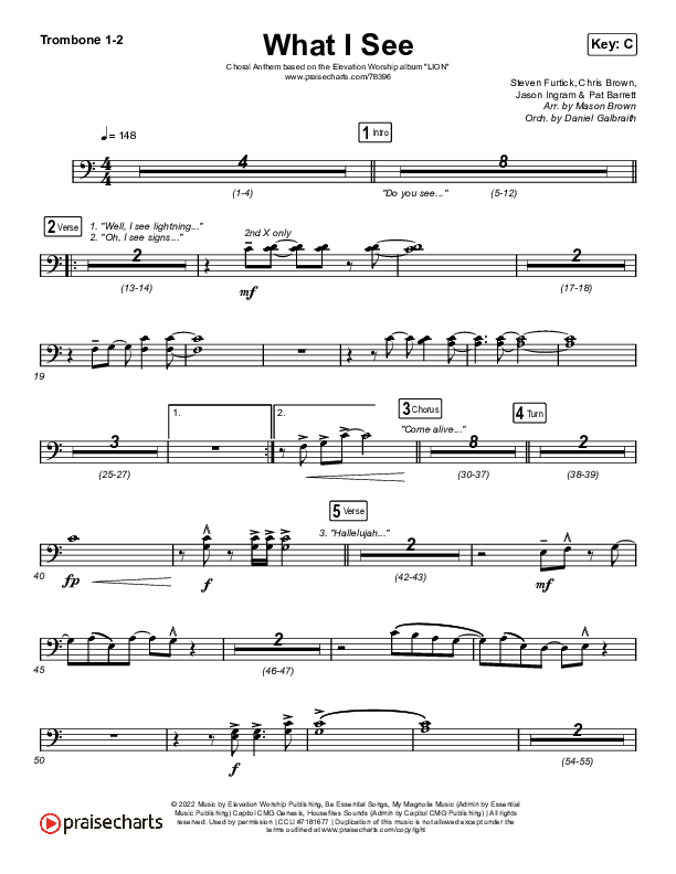 What I See (Choral Anthem SATB) Trombone 1,2 (Elevation Worship / Arr. Mason Brown)