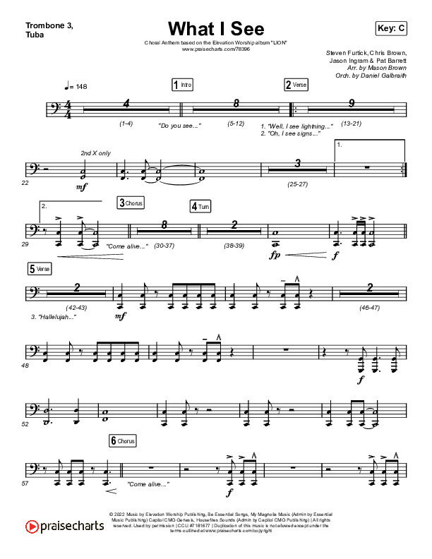 What I See (Choral Anthem SATB) Trombone 3/Tuba (Elevation Worship / Arr. Mason Brown)