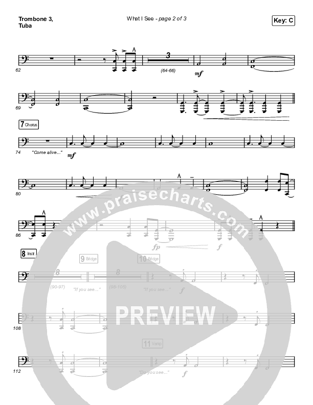 What I See (Choral Anthem SATB) Trombone 3/Tuba (Elevation Worship / Arr. Mason Brown)