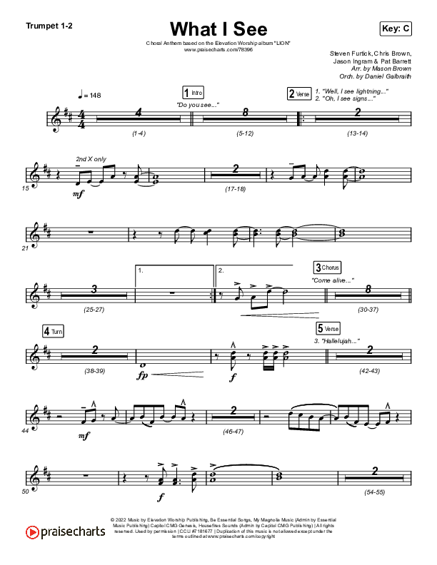 What I See (Choral Anthem SATB) Trumpet 1,2 (Elevation Worship / Arr. Mason Brown)