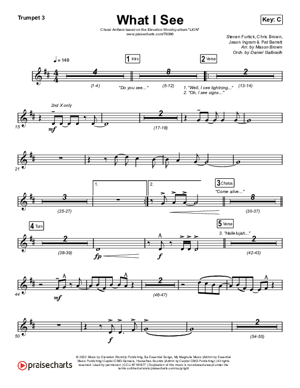 What I See (Choral Anthem SATB) Trumpet 3 (Elevation Worship / Arr. Mason Brown)