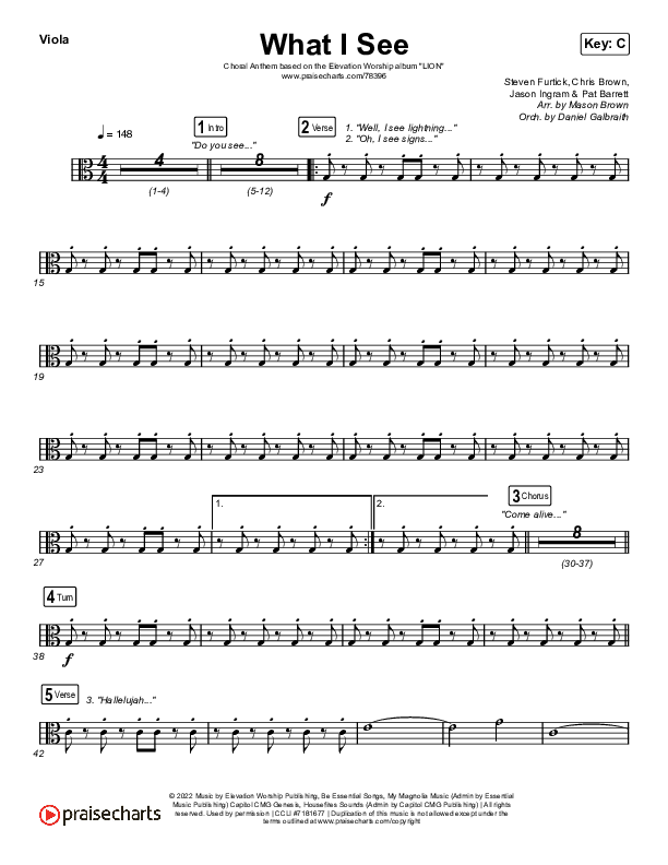 What I See (Choral Anthem SATB) Viola (Elevation Worship / Arr. Mason Brown)