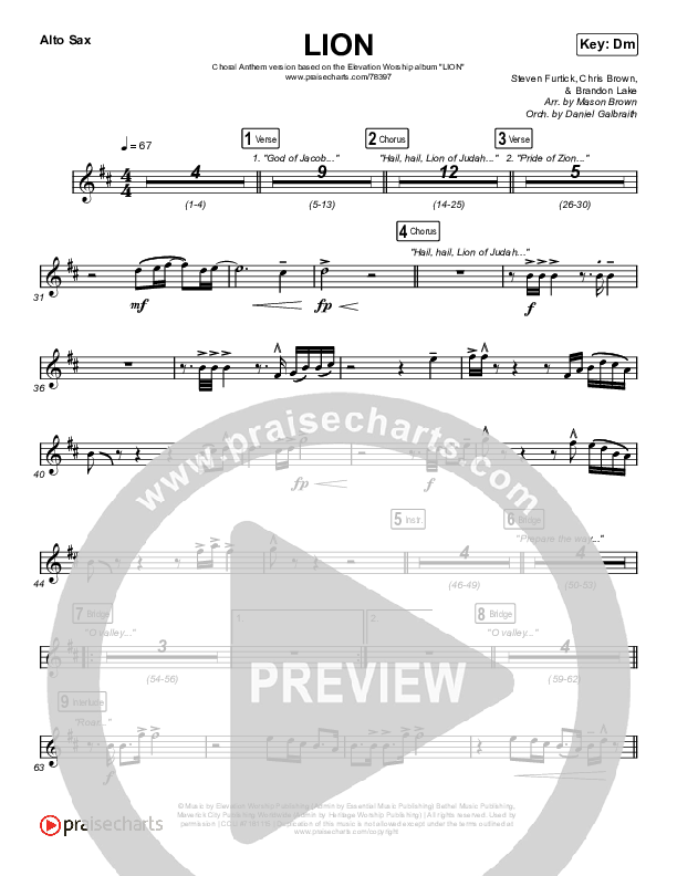 LION (Choral Anthem SATB) Alto Sax (Elevation Worship / Arr. Mason Brown)