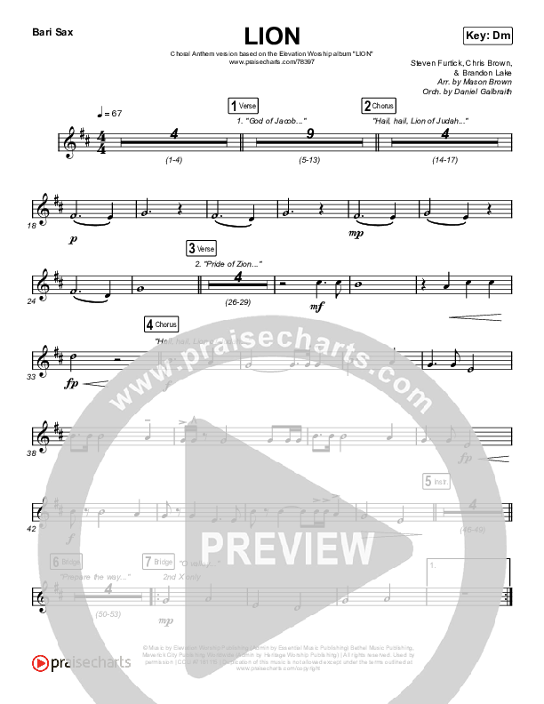 LION (Choral Anthem SATB) Bari Sax (Elevation Worship / Arr. Mason Brown)