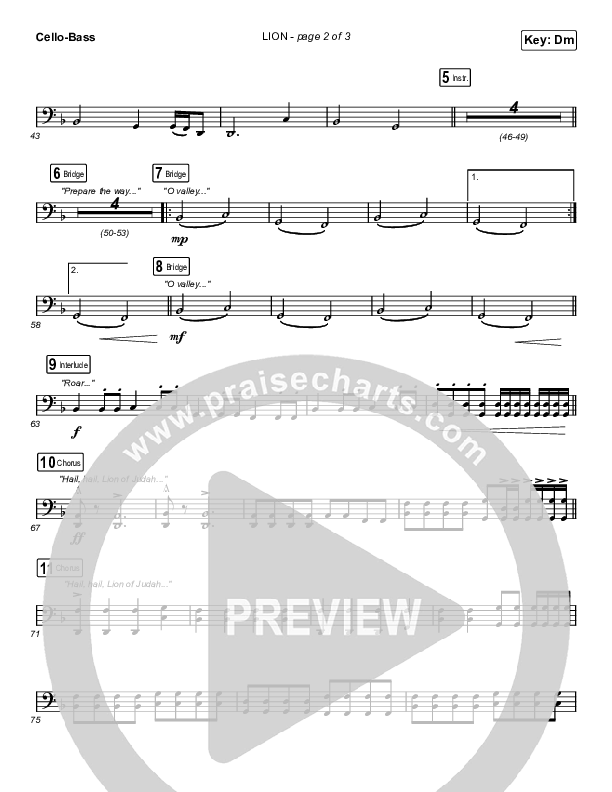 LION (Choral Anthem SATB) Cello/Bass (Elevation Worship / Arr. Mason Brown)