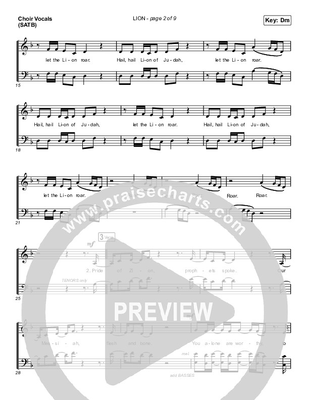 LION (Choral Anthem SATB) Choir Sheet (SATB) (Elevation Worship / Arr. Mason Brown)